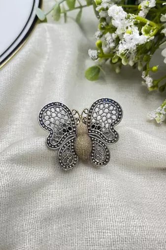 Butterfly Ring, Filigree Statement Jewelry, Two Tone Gold & Silver Butterfly, Vintage Style Nature Jewelry