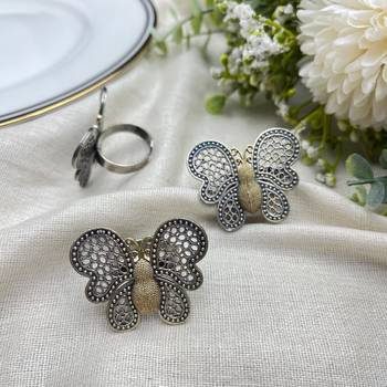 Butterfly Ring, Filigree Statement Jewelry, Two Tone Gold & Silver Butterfly, Vintage Style Nature Jewelry 4