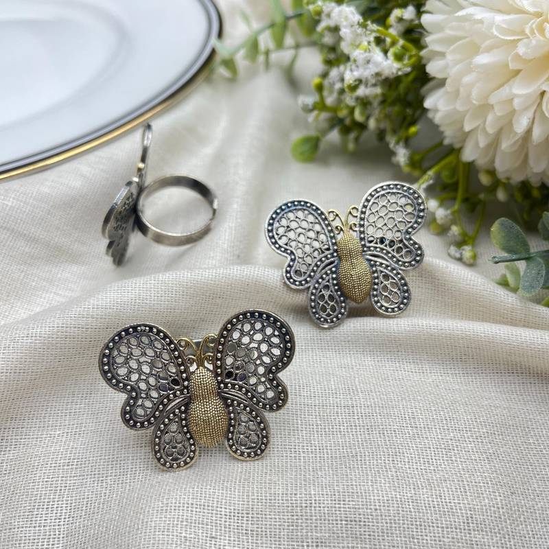 Butterfly Ring, Filigree Statement Jewelry, Two Tone Gold & Silver Butterfly, Vintage Style Nature Jewelry