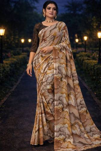 Pure georgette bandhani saree