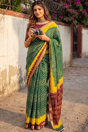 Bandhani zari bandhani saree