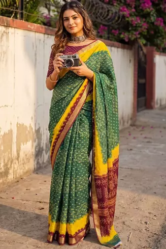 Bandhani zari bandhani saree