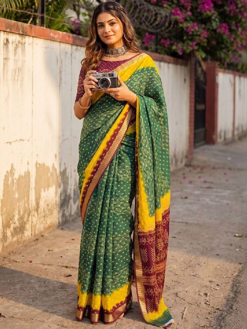 Bandhani zari bandhani saree