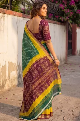 Bandhani zari bandhani saree