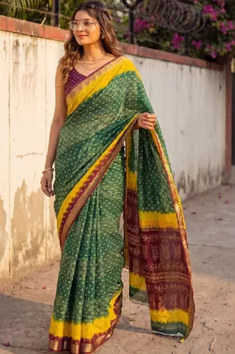Bandhani zari bandhani saree