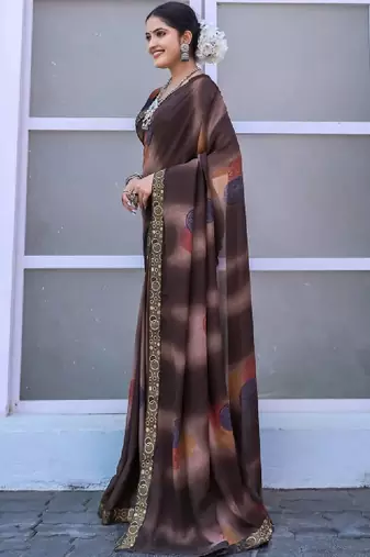 Poly georgette bandhani saree