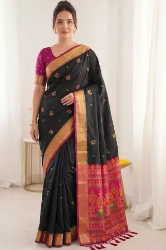 Ethnic motifs zari silk blend handloom bandhani saree