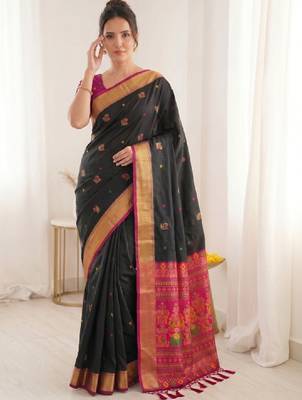 Ethnic motifs zari silk blend handloom bandhani saree 2