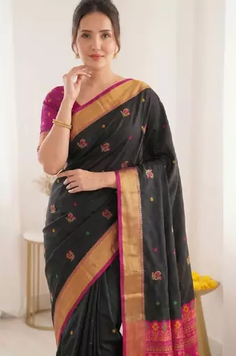 Ethnic motifs zari silk blend handloom bandhani saree