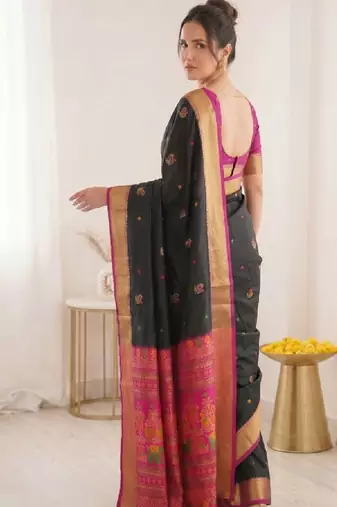 Ethnic motifs zari silk blend handloom bandhani saree