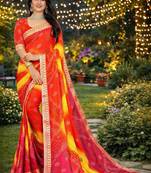 Tie and dye zari poly georgette bandhani saree