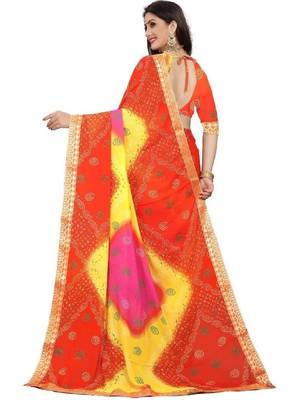 Tie and dye zari poly georgette bandhani saree 2