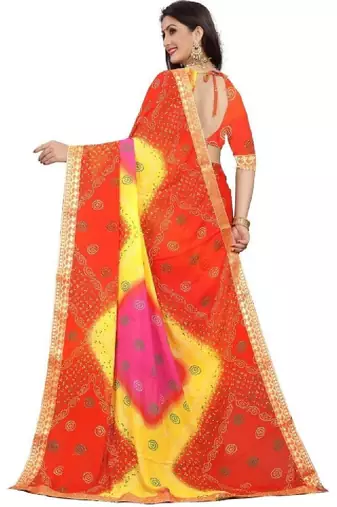 Tie and dye zari poly georgette bandhani saree