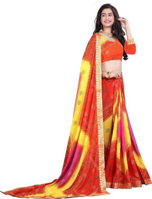 Tie and dye zari poly georgette bandhani saree 3