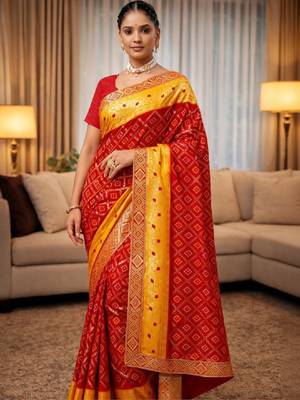 Woven design zari poly georgette designer bandhani saree 2