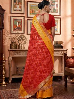 Woven design zari poly georgette designer bandhani saree 3