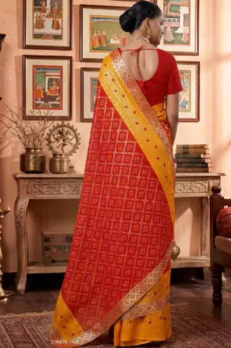 Woven design zari poly georgette designer bandhani saree