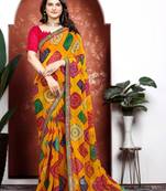 Bandhani mirror work pure chiffon bandhani saree