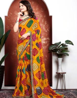 Bandhani mirror work pure chiffon bandhani saree 3