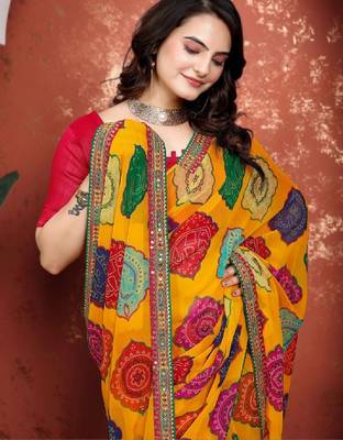 Bandhani mirror work pure chiffon bandhani saree 4