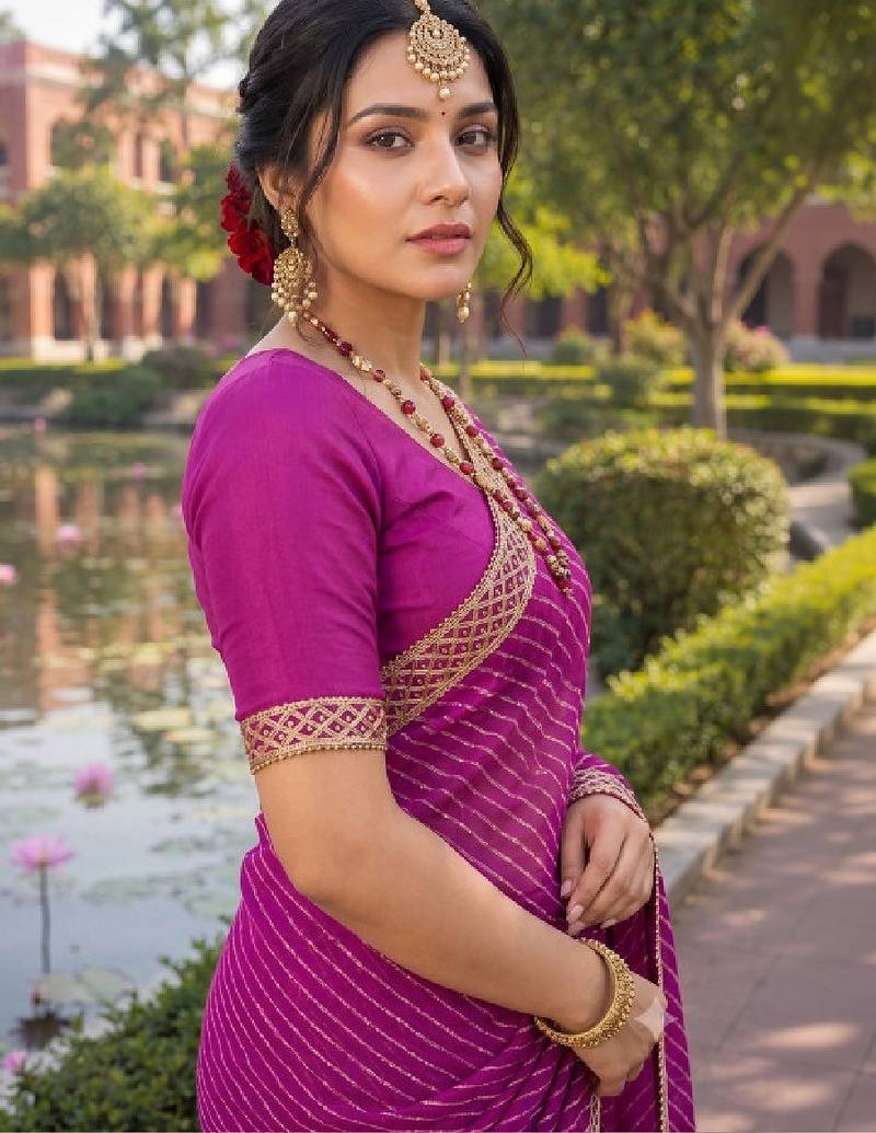 Leheriya zari pure chiffon leheriya saree