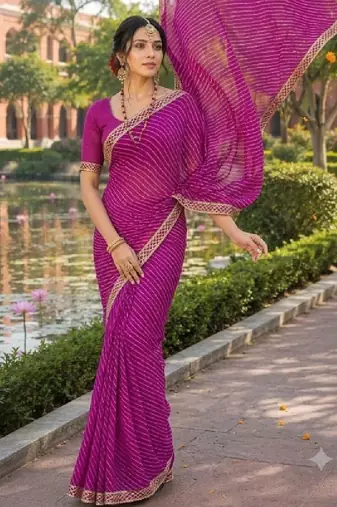 Leheriya zari pure chiffon leheriya saree