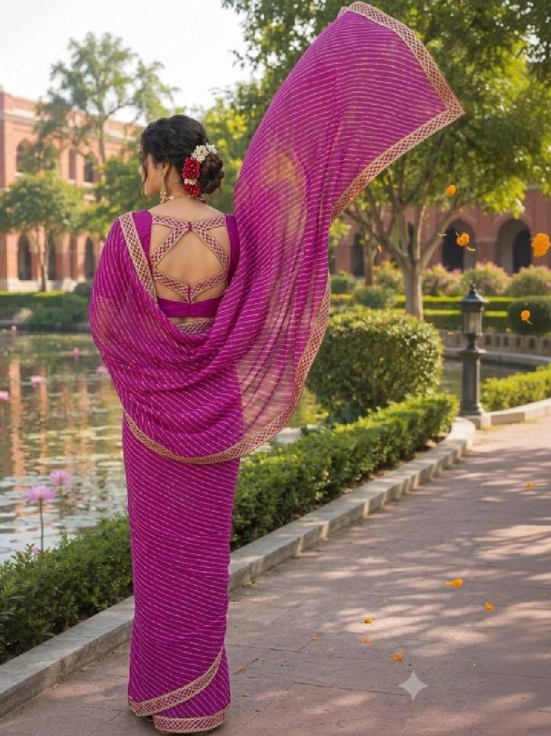 Leheriya zari pure chiffon leheriya saree
