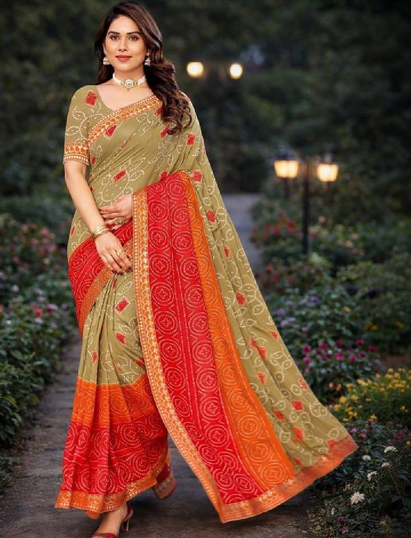 Bandhani poly georgette bandhani saree