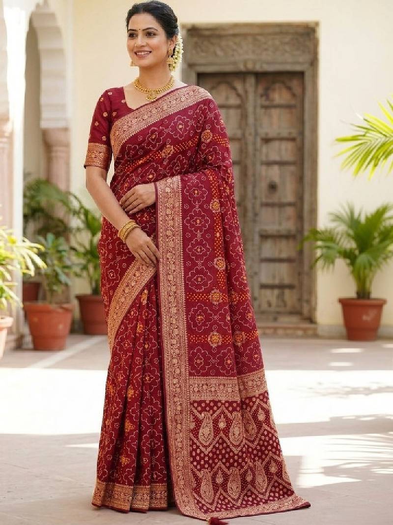 Bandhani zari heavy work bandhani saree
