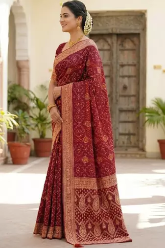Bandhani zari heavy work bandhani saree