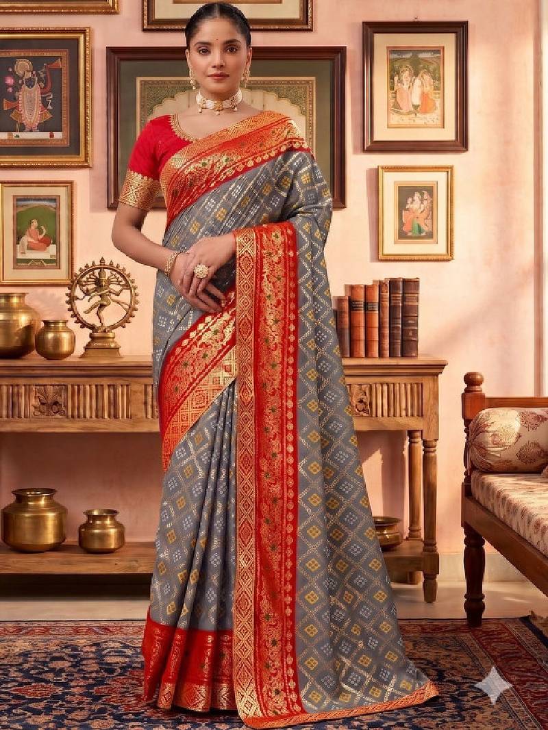 Bandhani zari poly georgette designer bandhani saree