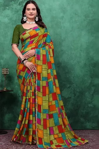 Poly georgette bandhani saree