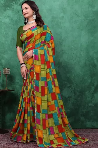 Poly georgette bandhani saree