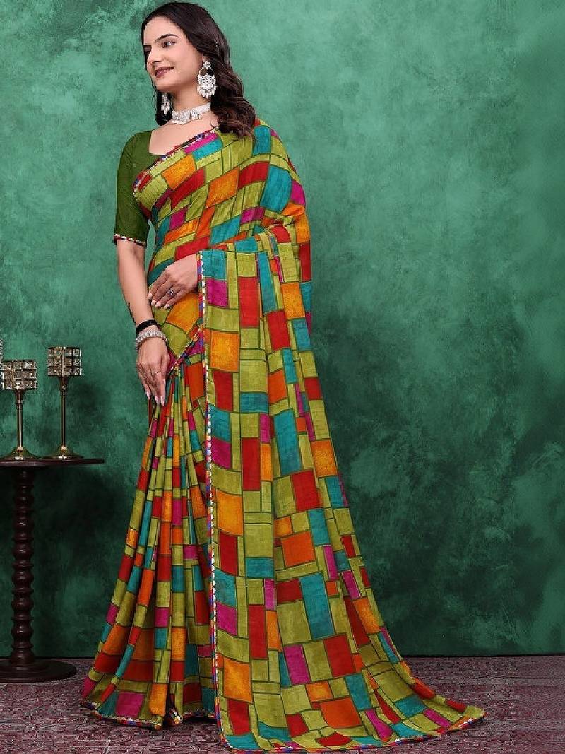 Poly georgette bandhani saree