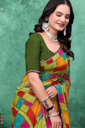 Poly georgette bandhani saree