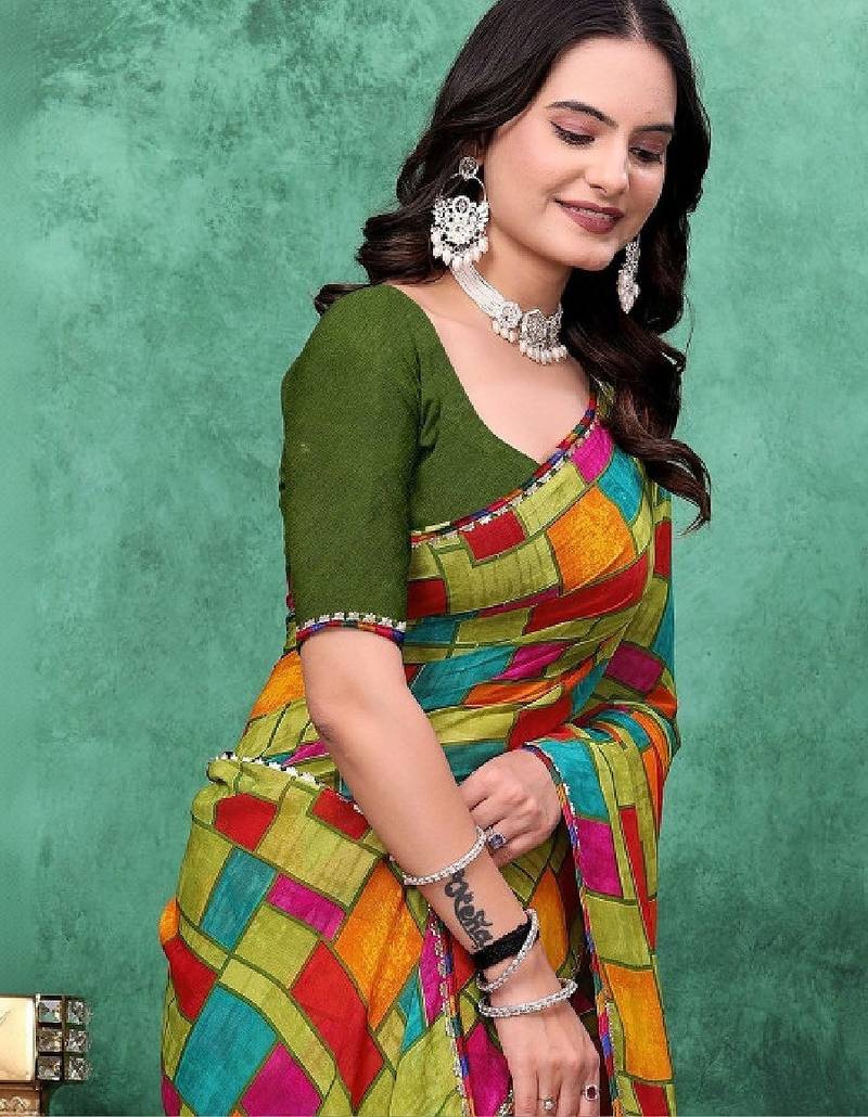 Poly georgette bandhani saree