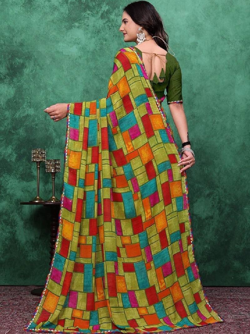 Poly georgette bandhani saree