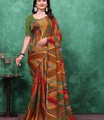 Mirror work poly georgette bandhani saree