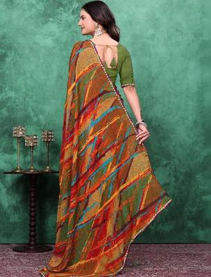 Mirror work poly georgette bandhani saree 4