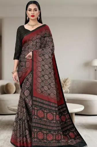Geometric printed tissue bandhani saree with blouse piece