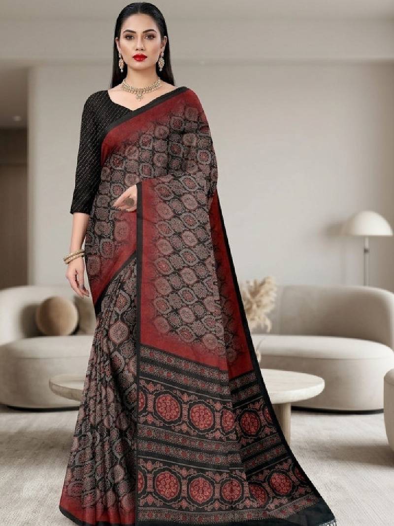 Geometric printed tissue bandhani saree with blouse piece