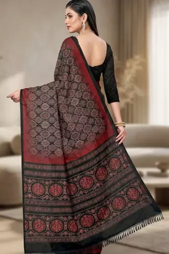Geometric printed tissue bandhani saree with blouse piece