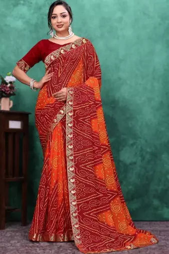 Bandhani embroidered poly georgette bandhani saree
