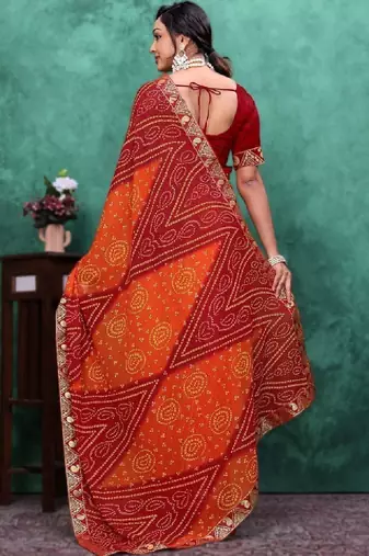 Bandhani embroidered poly georgette bandhani saree