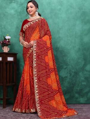 Bandhani embroidered poly georgette bandhani saree 3