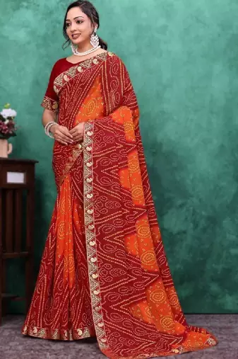 Bandhani embroidered poly georgette bandhani saree