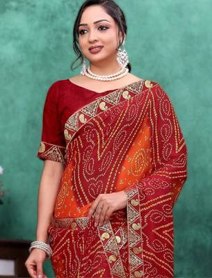 Bandhani embroidered poly georgette bandhani saree 4