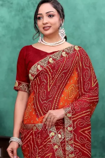 Bandhani embroidered poly georgette bandhani saree
