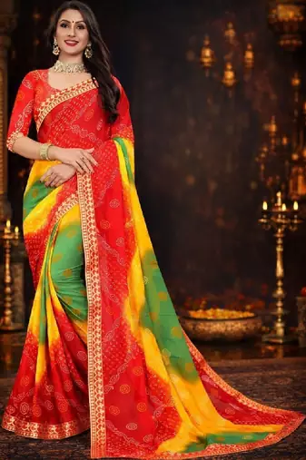Bandhani poly georgette bandhani saree
