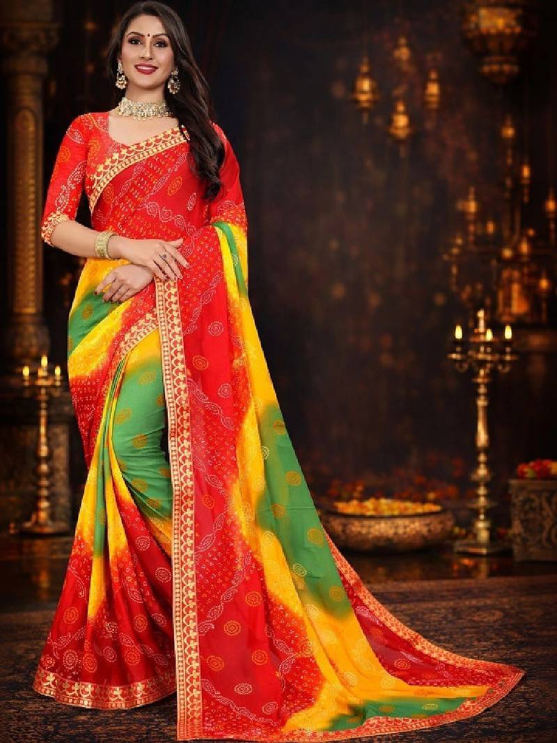 Bandhani poly georgette bandhani saree